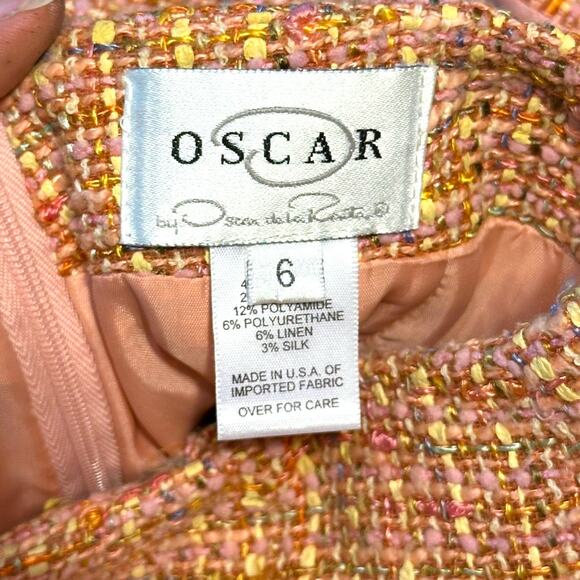 Coral Tweed Oscar de la Renta Skirt Suit set w/ Boucle Fringe size 6 - Picture 9 of 10